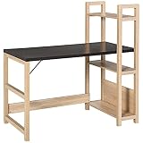 HOMCOM Bureau bibliothèque 2 en 1-3 étagères - Bicolore Imitation Bois chêne Clair Noyer foncé