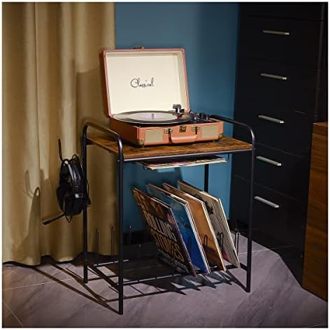 MAWEW Record Player Stand,Turntable Stand,Record Player Table,Record Player Stand Vintage,Record Player Stand Wooden，Turntable Stand with Record Storage.（Black）