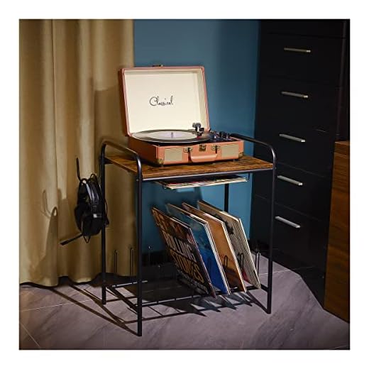 MAWEW Record Player Stand,Turntable Stand,Record Player Table, Vintage, Wooden Turntable Stand with Record Storage.（Black）
