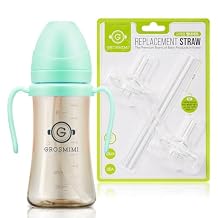GROSMIMI PPSU Spill Proof Magic Sippy Cup 10 oz Aquagreen + Replacements Straw kit 2-counts, Stage 2
