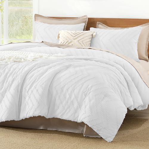 Image of Litanika Boho Queen Comforter Set, 3 Pcs White Lightweight Bedding Set