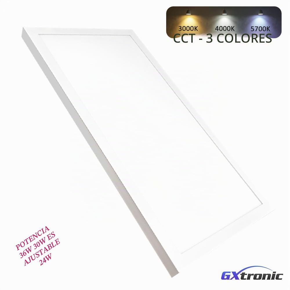 FactorLED GXtronic Pack Panel LED 60x30 Superficie 36W (360W), 4000Lm, Plafón Cuadrado Techo, Potencia Regulable, 3CCT Luz Seleccionable, 595x295x22mm (2)