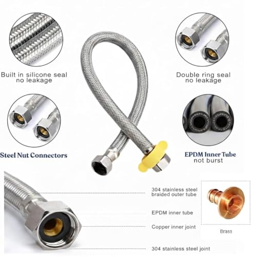 Image of Konvio Neer Heavy Duty Stainless Steel Connection Pipe for Water Heater Geyser and Wash Basin (Set of 1) | Flexible, Strong Build for Long-Lasting Use | 18 Inch, Silver