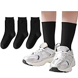 JORMATT 3 Pairs Boys Dress Socks Kids Girls Black Crew Dress Sock Toddler Cotton Uniform Socks Seamless, Black Size L