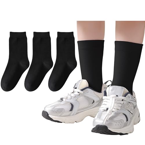 3 Pairs Boys Dress Socks Kids Girls Black Crew Sock Cotton Toddler Socks