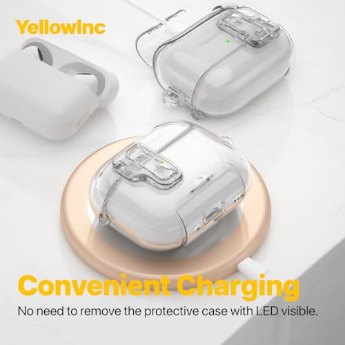 Image of Clear Magnetic Auto-Lock Case Cover for Apple Airpods Pro 3 (2025), with Phone Stand & Carabiner (Clear White,Transparent Lock with Stand)