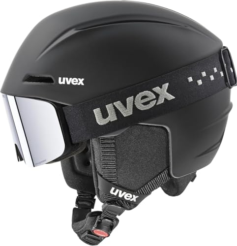 uvex viti set - stylische Kombination aus dem leichten viti Skihelm und der verspiegelten pwdr FM Skibrille für Kinder - black matt - 51-55 cm