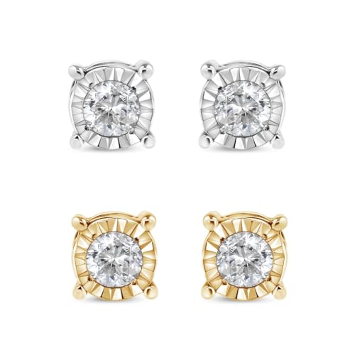 .925 Sterling Silver & 10K Yellow Gold Plated 1/5 Cttw Round Brilliant-Cut Diamond Miracle-Set Stud Earrings (J-K Color, I3 Clarity)