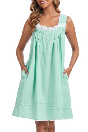 Image of AVIIER 100% Cotton Nightgowns for Women Sleeveless Night Gown with Pockets