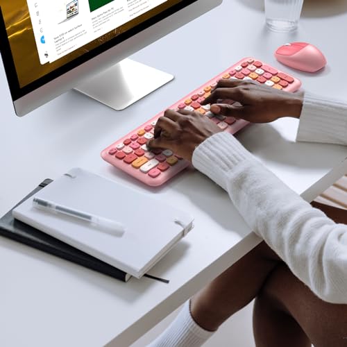 Image of KNOWSQT Wireless Keyboard and Mouse Combo, Pale Pink Full-Sized 2.4G Silent Keycap Colorful Keyboards, USB Dongle Plug Play, for Laptop, Windows, PC, Computer, Desktop