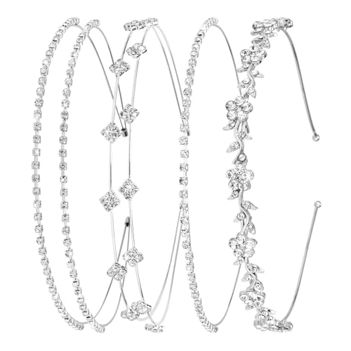 shuielai 4 Pcs Silver Rhinestone Headband Bridal Wedding Crystal Tiara Crown Hair Accessories for Women Girls Flower Girl Prom Formal Events (sliver)