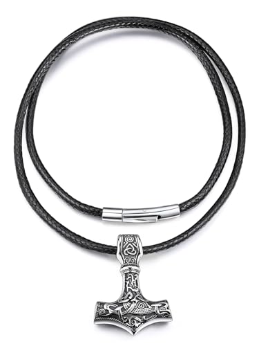 Collier pendentif marteau Mjolnir viking nordique hache celte 55cm