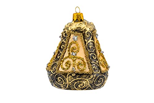 Christmas-Bell-Ornament-4-Inch-Blown-Glass-Gold-Embellished Christmas Bell Ornament 4 Inch Blown Glass Gold Embellished