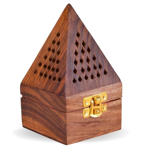 Handmade Rosewood Wooden Incense Sticks Pyramid Box Fragrance Stand Holder Agarbatti Dhoop (3 Inch;Brown)