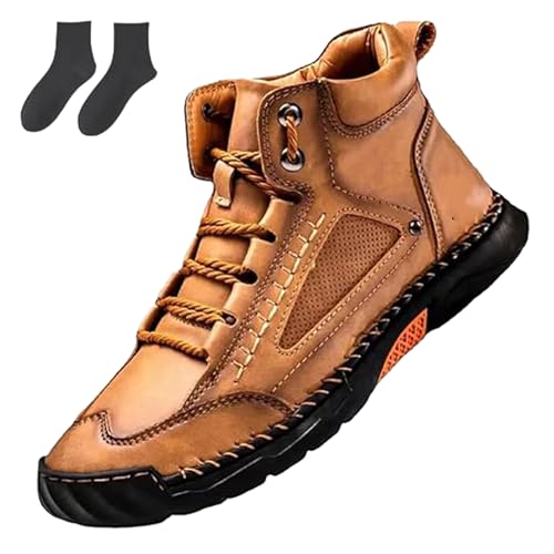 Men's Comfortable Handmade Leather Boots, Waterproof, Arch Support, Spacious Toe Box Outdoor Leather Shoes