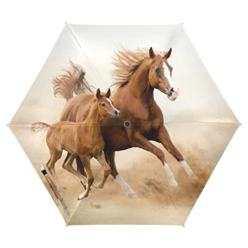 Parapluie compact automatique contre les UV et la pluie style artistique cheval de course