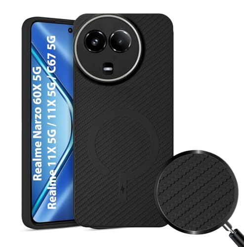 Image of LIRAMARK Rugged Carbon Fibre TPU Armor Silicone Back Cover Case for Realme Narzo 60X 5G / Realme 11X 5G / 11 5G / C67 5G