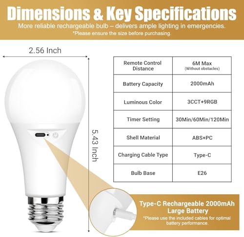 Image of Yochoice Rechargeable Battery Operated Light Bulbs, Wireless Light Bulbs