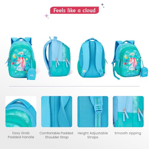 Image of Genie Backpack for Girls Laptop Sleeve, Three Compartments and Organiser with Padded Shoulders |Best for Books,Stationery,Lunch Box & Essentials