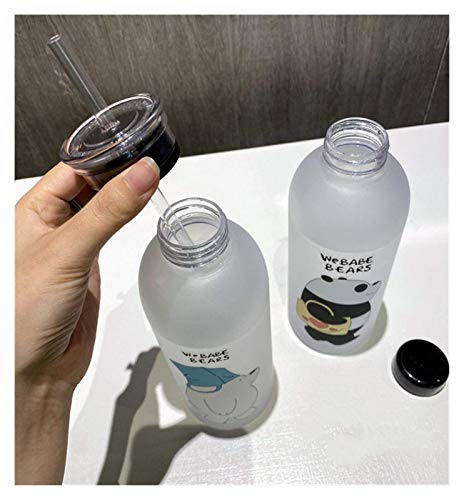 Waterbeker Plastic fles van 1000 ml Cartoon Frosted Water Cup Lekvrij drinkgerei Panda Bear Pattern Transparante sport drinkwaterfles (capaciteit: 1000 ml, kleur: 2 4) - Image 5