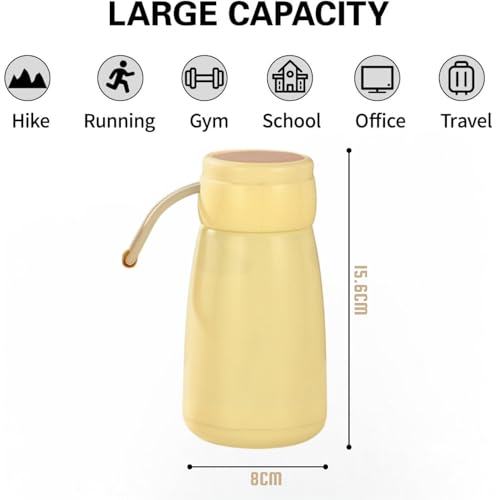 Image of Baskety Small Thermal Coffee Glass Lined Insulated Vacuum Flask for Water & Coffee Dispenser Bottle - 400ml (Yellow)