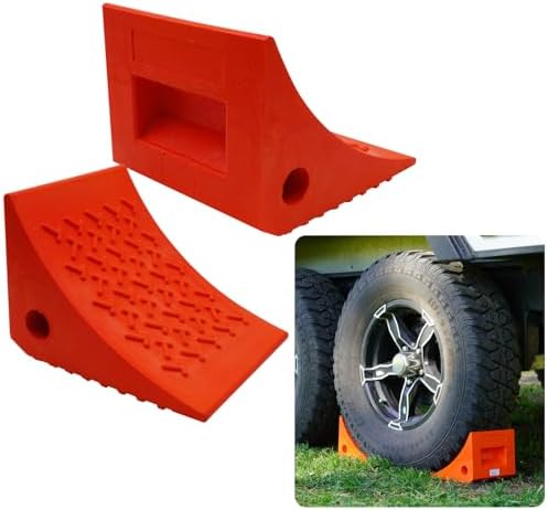 SECURITYMAN Heavy Duty Wheel Chocks (2 Pack) - Durable, Non-Slip, Solid Rubber Wheel Chocks for Boat Trailers, RV, Truck, Camper - Perfect on All Surfaces and in All Weather - Orange…