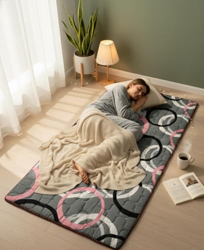Image of K25 Cotton Floor Bed Mattress with High-Density Foam for Extra Bedding | Lightweight Reversible Portable Rolling Mat for Travel Yoga Outdoor & Camping (Size: 72x48x0.8 Inch, Multicolor)