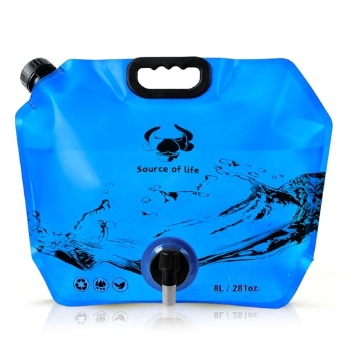 Collapsible Water Container 2 Gallon with Spigot - BPA-Free Foldable Water Jug for Camping, Hiking & Emergency Prep - Leakproof Portable Water Storage Bag for RV, Travel & Outdoor (Blue, 1Pack)