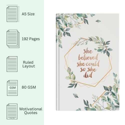 Image of LAURET BLANC Hardbound Ruled Notebook- A5 Size, 192 Pages, 90 GSM Natural Shade (She Believed She Could (G))