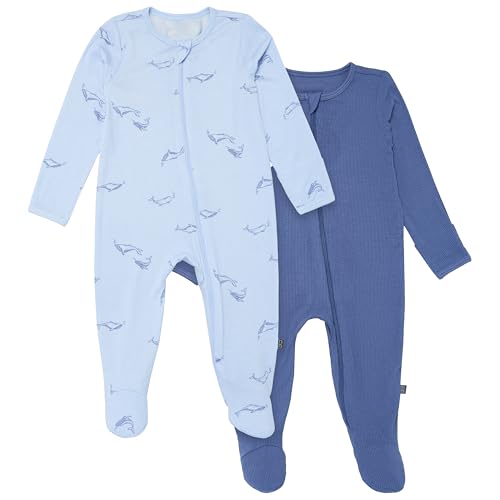 Modern Moments by Gerber Baby Boys' Viscose Sleep 'N Play With Mittens, Light Blue Whale, 6-9 Months