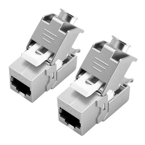 2 stuks Keystone RJ45 Cat 7 Connector Module - Gereedschapsvrij CAT7, CAT6, CAT6a RJ45 Keystone Jack, gereedschapsloze netwerkstekker, STP afgeschermd, 10 Gbit/s, 1000 MHz voor patchpanelen en