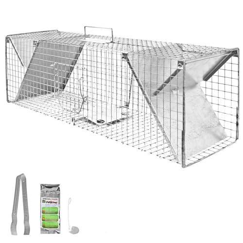 Petigi Lebendfalle zum Fangen und Umsiedeln von Marder, Katze, Biber, Fuchs, Kastenfalle aus Edelstahl, Marderfalle zur Tierabwehr, Ausführung: Modell 29 (102 x 29 x 31 cm)