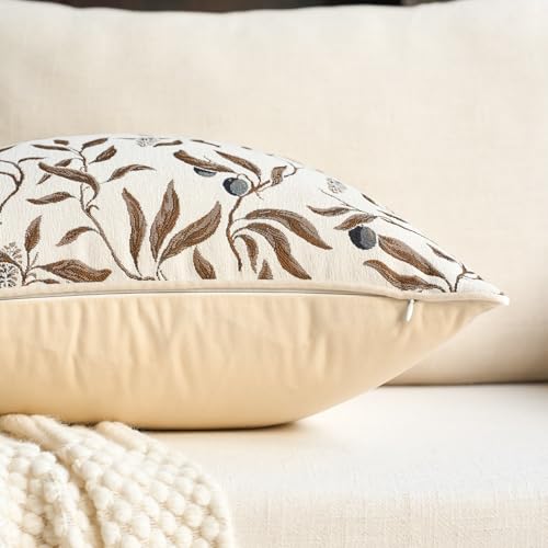 Image of Alerfa Beige Floral Throw Pillow Cover 18 x 18 Inch Sqaure Luxury Decorative Pillow Cover for Couch Living Room Bedroom