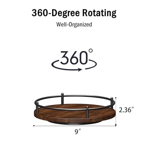Kokstop 01 Lazy Susan Organizer:9 Inch Rotating Spice Rack For Kitchen Countertop Round Wooden Turntable Holder thumb #2