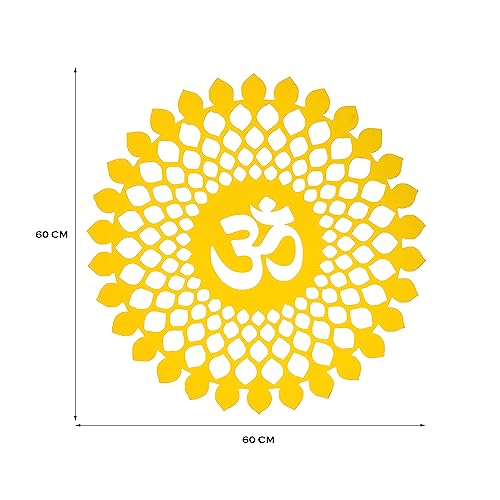 Image of METSY Metal Yellow Ohm Religious Symbol 3D Acrylic Wall Hanging Decor Items For Temple /Room /Living Room /Bedroom /Office /Home | Metal Wall Art | Wall Decor Items & Wall sculpture