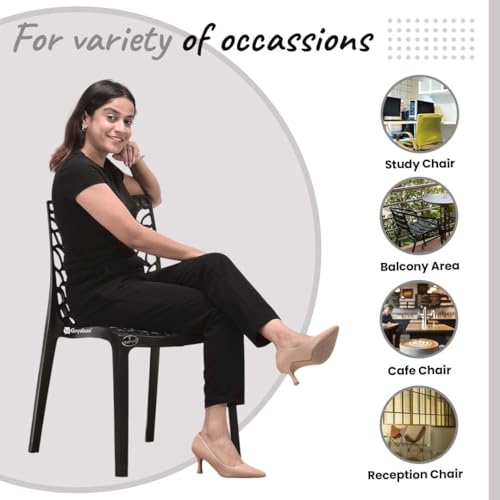 Image of Web Plastic Chair Living Room Without Arm Chair (Jali) Gloss Finish Chair Home, Office, Restaurant, Cafe, Garden, Stackable Chair (3, Black, Standard)