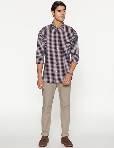 Peter England Men's Slim Fit Full Sleeve Checkered Casual Shirt | 100% Cotton | Premium Twill Weave