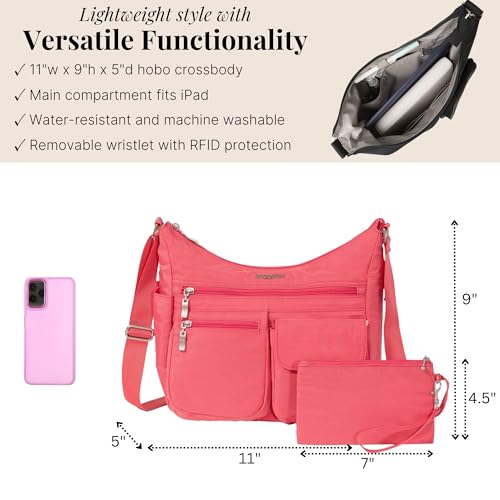 Image of Baggallini womens Everywhere Bagg Crossbody Women 11x9 Lightweight Nylon Hobo Water-resistant Travel Bag W /Rfid