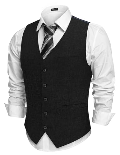 COOFANDY Anzugweste Herren Weste Elegant Herrenwesten Sportlich Schwarz XXL