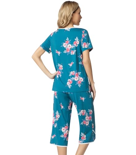Image of NACHILA Bamboo Viscose Pajamas for Women Lace V Neck Capri Pants Pjs Set
