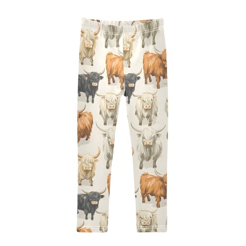 ALAZA Girls' Leggings Children's Yoga Pants Skinny Printed Dance Neutral Colors Highland Cows Comfortable 4T