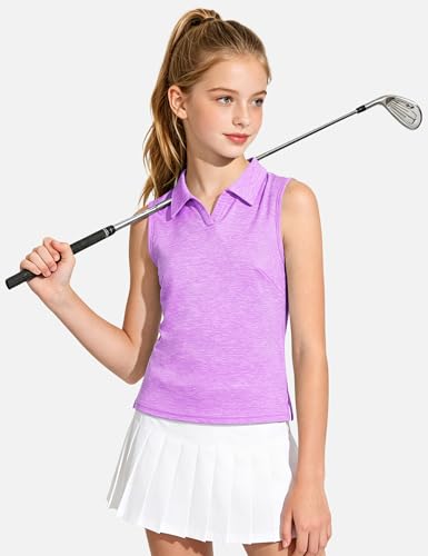 Image of Auranso Girls Polo Shirts Sleeveless Golf Tennis Quick Dry T-Shirts Tops