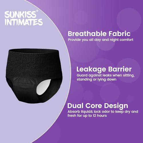 SUNKISS INTIMATES Einweg-Menstruationshöschen für Frauen mit starker Blutung, Unparfümierte Wochenbett Unterwäsche, Schwarz, Größe XXL, 10 Stück
