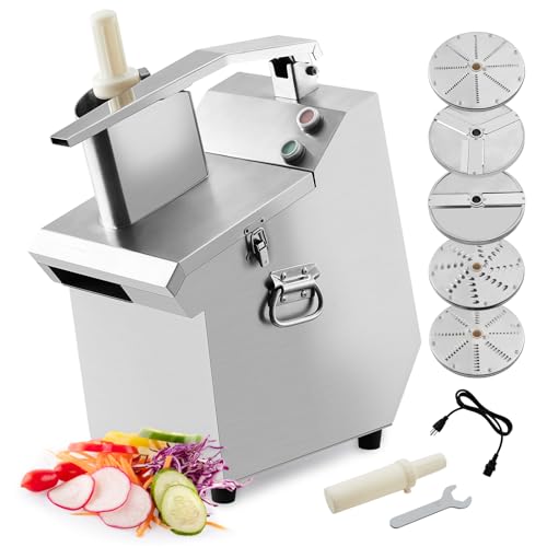 Image of Takywep Commercial Food Processor 550W with 2 Feeding Holes, Stainless Steel Electric Vegetable Processor Detachable 5 Blades 3mm/4mm/7mm Shred and 2mm/4mm Slice