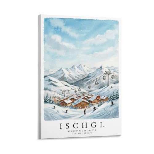 Ischgl Poster Aquarelle Vintage 30x45cm | Idée Cadeau Idéale pour Amoureux de Voyage