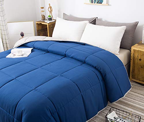 Down Alternative Comforter King Size,Light Weight Fluffy and Soft for All Season,Quilted Duvet Insert with Corner TabKing, Navy/Grey