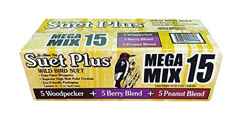 ST. ALBANS BAY SUET PLUS Suet Cake 15 Pack | 11 oz. Suet Cakes for Wild Birds| (Mega Mix)