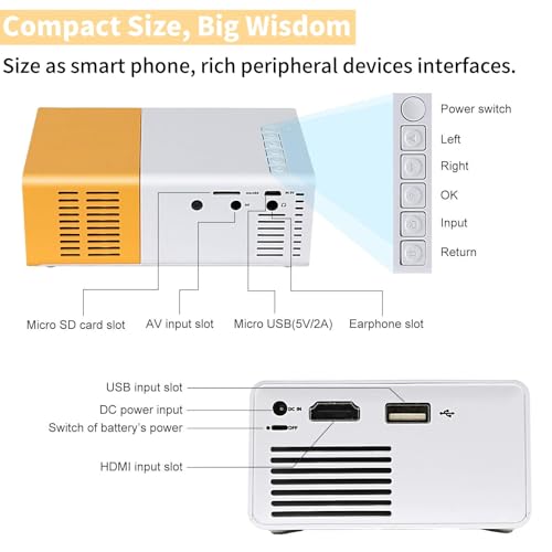 Image of Portable Mini Smart Projector Compatible with Android iOS Laptop firestick - 60 inch Projection | 1080P FHD Support | with HDMI & Remote (Black /Yellow /Blue - Subject to Availability)