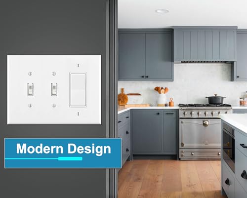 OVERSIZED 3 Gang Combo Metal Wall Plate - (2) Toggle with (1) Decorator/GFCI Combination Light Switch Plate Cover, Steel Painted White, Made in USA, UL Listed, 5.5 x 7.5 Inches by Art Plates - Used condition - Image 4