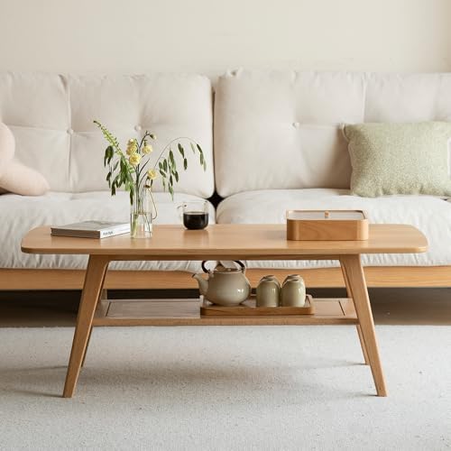 100% Solid Wood Coffee Table for Living Room, 39.37" Mid Century ...